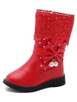 Girl's Waterproof Lace Bowknot Side Zipper Fur Winter Boots (Toddler/Little Kid/Big Kid)