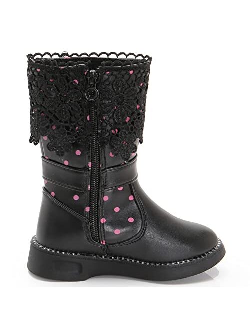 DADAWEN Girl's Waterproof Lace Bowknot Side Zipper Fur Winter Boots (Toddler/Little Kid/Big Kid)