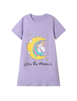 Hupohoi Big Girls' Short Sleeve Nightgown Lovely Cats Lazy Day Printed Sleep Dress PJS