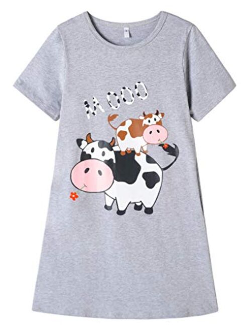 Hupohoi Big Girls' Short Sleeve Nightgown Lovely Cats Lazy Day Printed Sleep Dress PJS