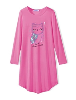 Girls Nightgowns Long Sleeve Print Pajamas Nightdress for Kids Soft Sleep Wear Nighties