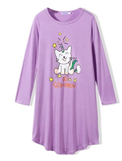 Girls Nightgowns Long Sleeve Print Pajamas Nightdress for Kids Soft Sleep Wear Nighties