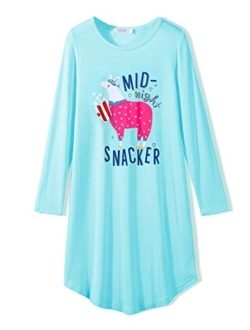 Girls Nightgowns Long Sleeve Print Pajamas Nightdress for Kids Soft Sleep Wear Nighties