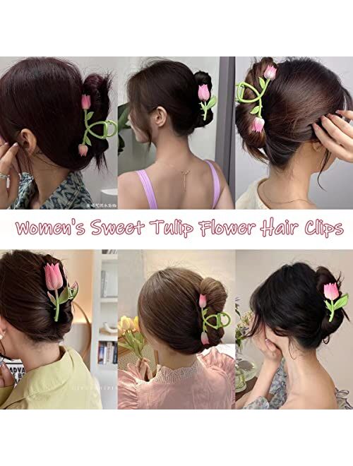 Gtra 2 Pcs Tulip Hair Clip, Women's Sweet Tulip Flower Hair Clips, Fashion Tulip Flower Shaped Claw Clips, Elegant Large Non Slip Hair Clips Fashion Elegant Hair Accessor