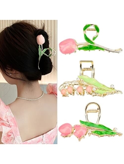 Messen Flower Hair Clips Tulip Flower Large Hair Claw Clips for Women Girls 90s Non Slip Strong Hold Metal Jaw Clips Hair Barrettes Hair Clamps for Thick Thin Curly Hair 