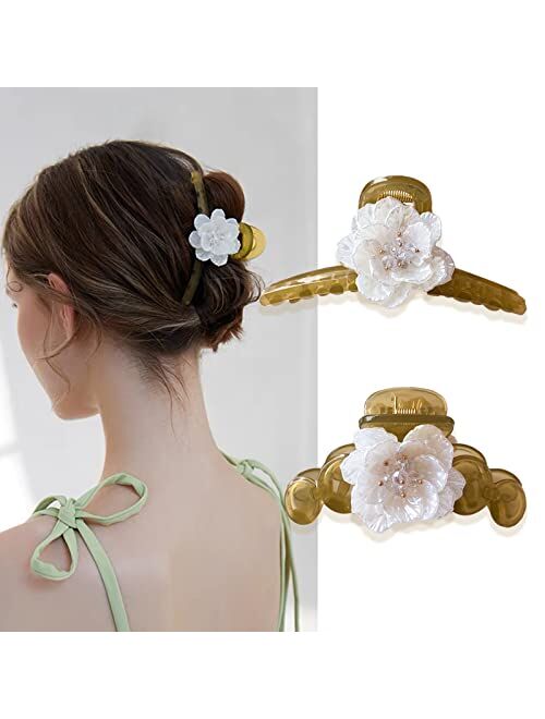 Fuyunohi Flower Clips, Large Flower Hair Clips Jaw Clips Hair Claws for Women (Gold/Silver Rose)