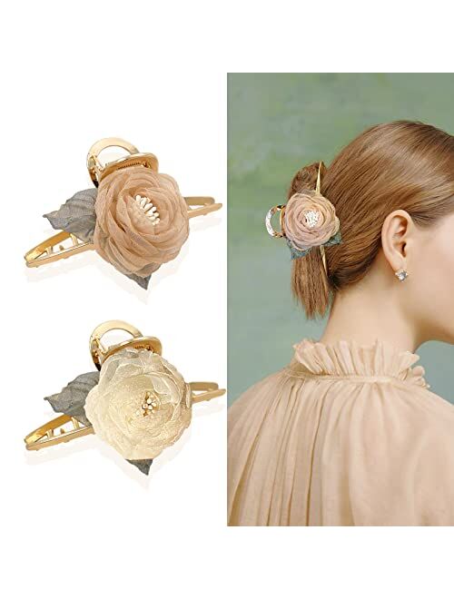 Fuyunohi Flower Clips, Large Flower Hair Clips Jaw Clips Hair Claws for Women (Gold/Silver Rose)