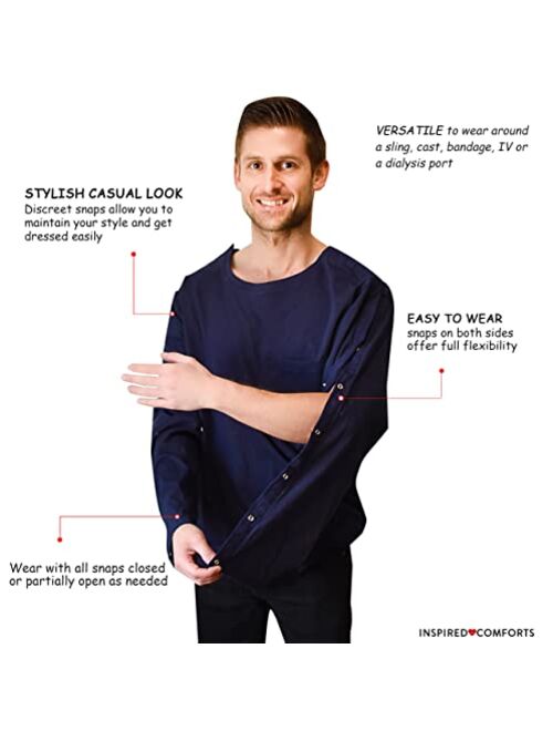 Inspired Comforts Dialysis & Shoulder Surgery Recovery Full Sleeve Shirt with Shoulder & Arm Snaps