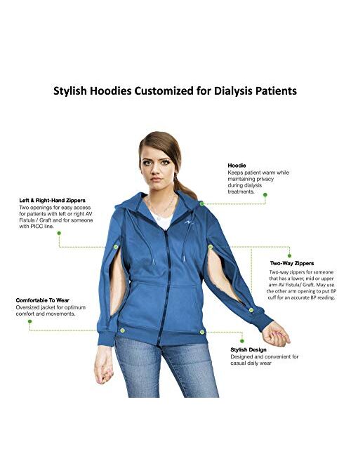 Mandm Oversized Jacket Hoodies Customized for Hemodialysis Patients with Both Arms Two Way Zippers for Men and Women