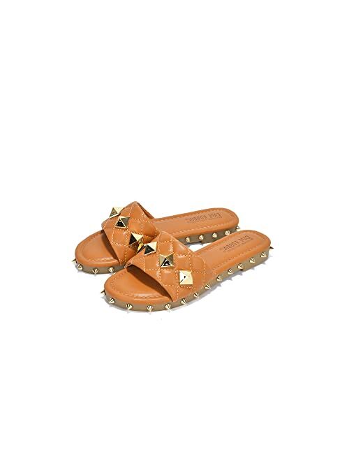 Cape Robbin Jest Sandals Slides for Women, Studded Womens Mules Slip On Shoes