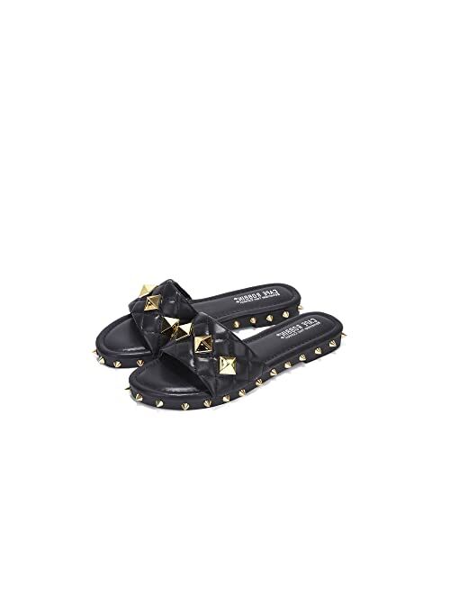 Cape Robbin Jest Sandals Slides for Women, Studded Womens Mules Slip On Shoes
