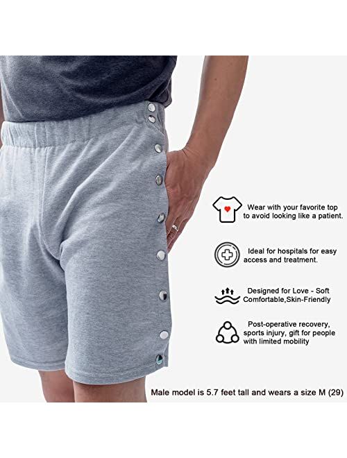 Beatvive Unisex Post Surgery Tearaway Shorts & Rehab Pants with Snap Closure, Convenient and Quick