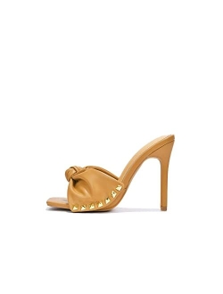 Darian Sexy High Heels for Women, Studded Square Open Toe Shoes Heels