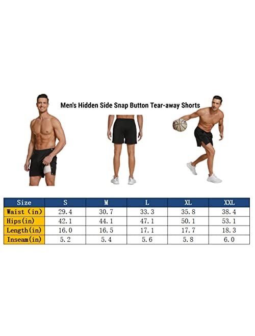 Deyeek Tear Away Gym Workout Shorts for Men Basketball Shorts with Pockets Side Snap Button Hip Post Surgery Tearaway Pants