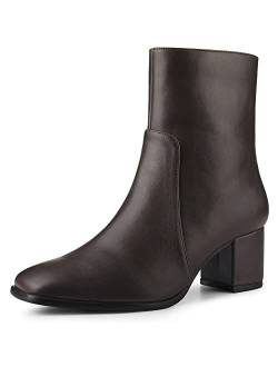 Women's Square Toe Side Zip Block Heel Ankle Boots