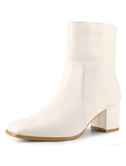 Women's Square Toe Side Zip Block Heel Ankle Boots