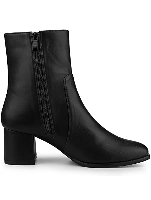 Allegra K Women's Square Toe Side Zip Block Heel Ankle Boots