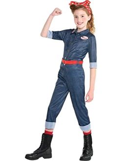 Party City Rosie the Riveter Halloween Costume for Girls Includes Jumpsuit with Belt and Headscarf