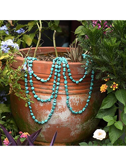 Potessa Turquoise Beads Endless Necklace Long Knotted Stone Multi-Strand Layer Necklaces Handmade Jewelry