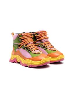 Kids colour-block lace-up boots