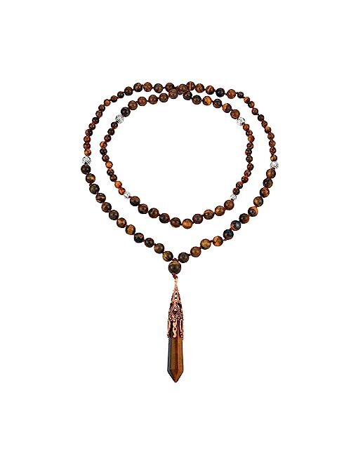 STARCHENIE Mens Tiger Eye Onyx Beads Beaded Necklace Chain with Triangle Pendant,Healing Natural Gemstones Jewelry