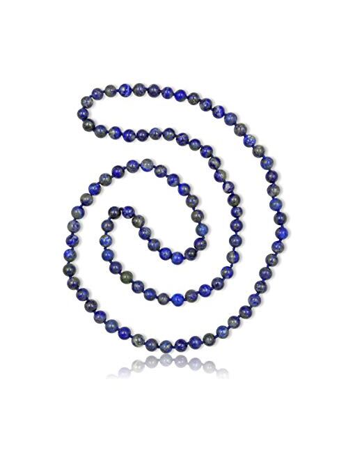 MGR MY GEMS ROCK! 36 Inch 7-8MM Polished-Fininsh Genuine Semi-Precious Stone Endless Infinity Long Beaded Strand Necklace.