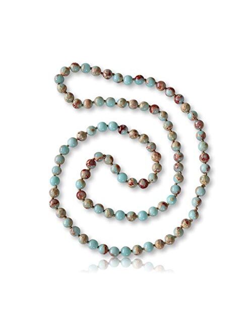 MGR MY GEMS ROCK! 36 Inch 7-8MM Polished-Fininsh Genuine Semi-Precious Stone Endless Infinity Long Beaded Strand Necklace.