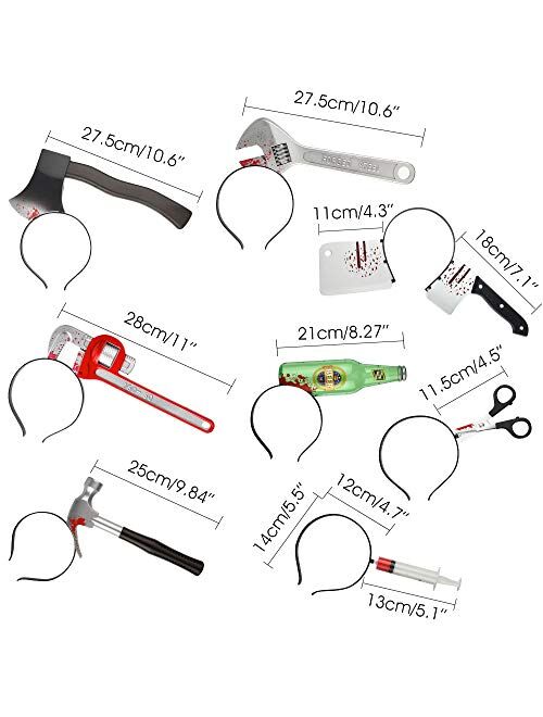 TUPARKA 8 Pieces Halloween Horror Hair Bands Zombie Headbands Cleaver Axe Scissor Hammer Pattern Headbands for Halloween Scary Costume Party Decorations