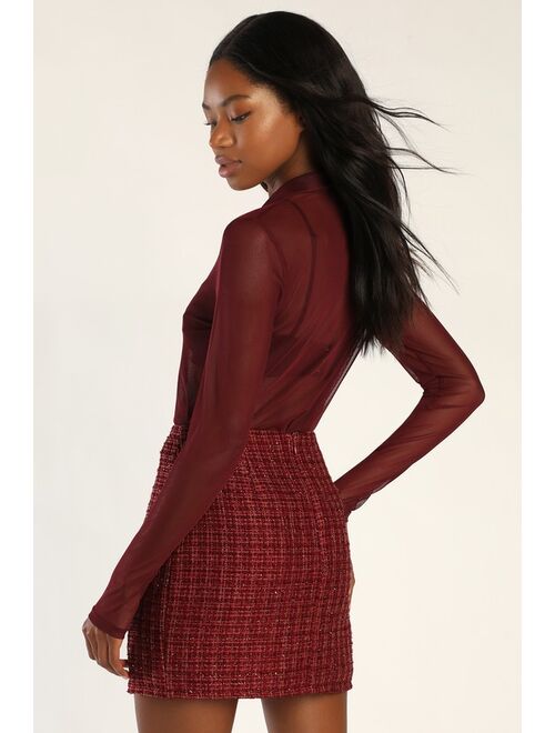 Lulus Classy Energy Burgundy Tweed Mini Skirt