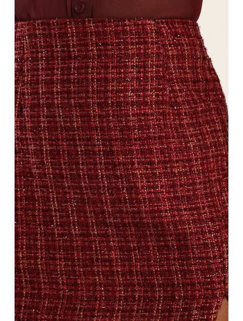 Lulus Classy Energy Burgundy Tweed Mini Skirt