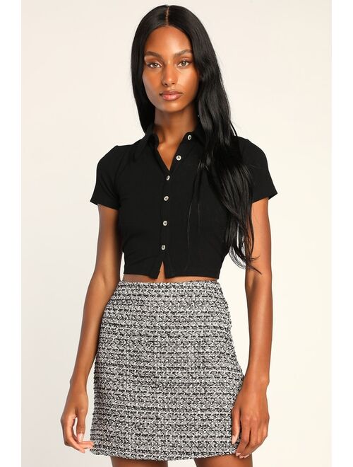 Lulus Cute Credentials Black Tweed Mini Skirt