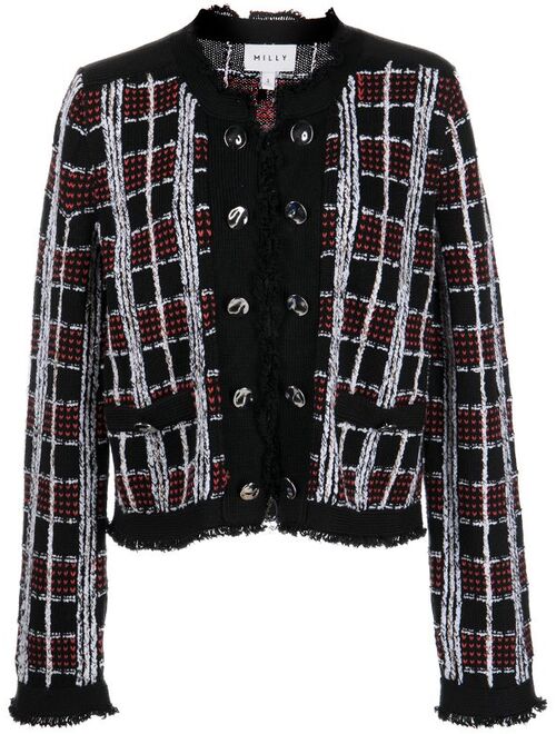 Milly tweed plaid-check cardigan jacket