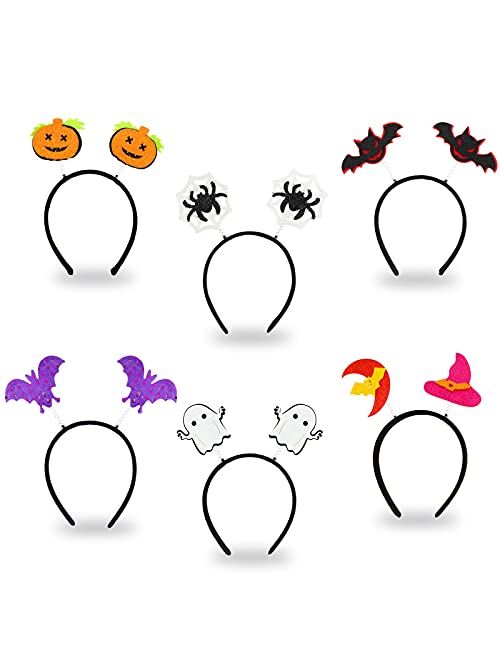 Whaline 6 Pack Halloween Headbands Pumpkin Spider Web Ghost Bat Witch Hat Head Bopper Cute Cartoon Holiday Hair Hoop Hair Accessories for Halloween Costume Cosplay Party 