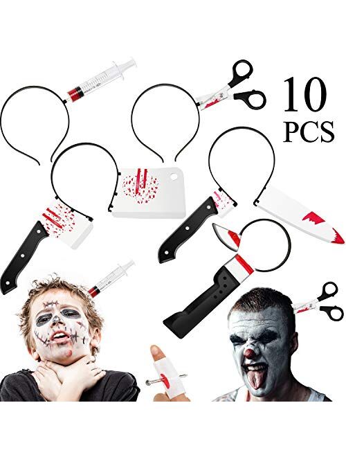 Gejoy 10 Pieces Halloween Horror Headband Zombie Headbands Bloody Headband with Nail Through Finger Accessories Party Decorations Funny Props