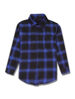 iLover Cute Boys Long Sleeve Plaid Flannel Shirt,Woven Shirts Button Down Western ShirtsCollar & Chest Pocket 6-11 Years