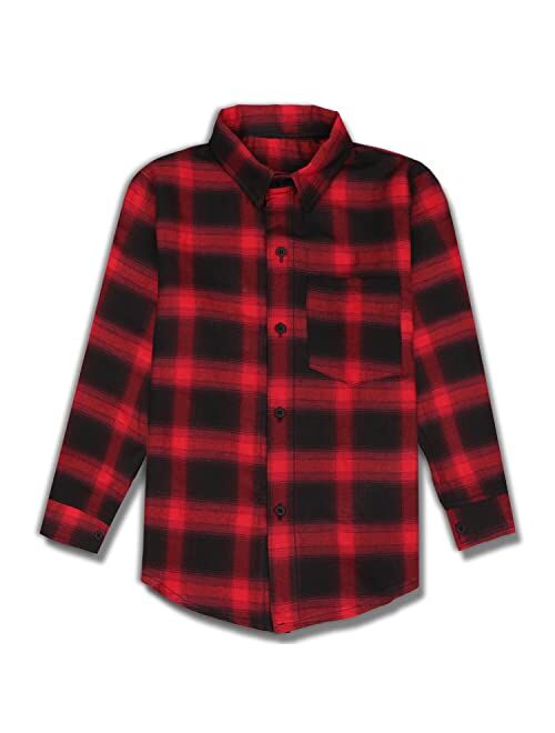 iLover Cute Boys Long Sleeve Plaid Flannel Shirt,Woven Shirts Button Down Western ShirtsCollar & Chest Pocket 6-11 Years