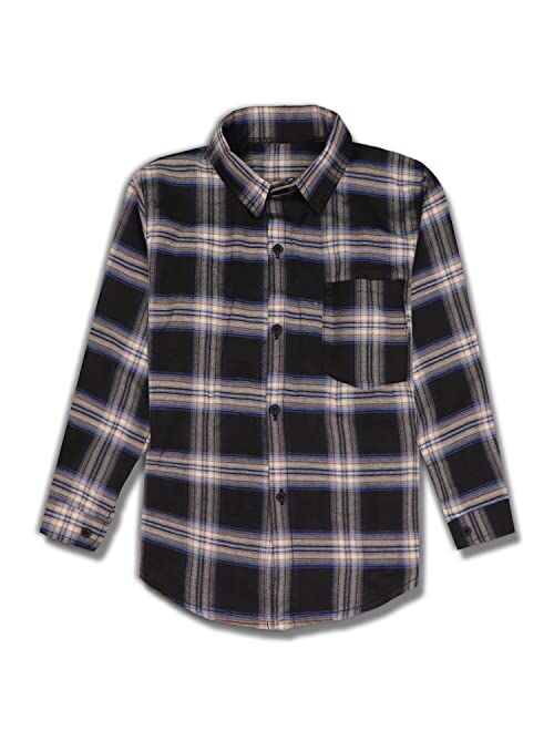 iLover Cute Boys Long Sleeve Plaid Flannel Shirt,Woven Shirts Button Down Western ShirtsCollar & Chest Pocket 6-11 Years