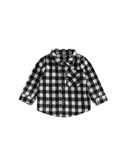 Amiblvowa Toddler Flannel Shirt Jacket Plaid Long Sleeve Lapel Button Down Shacket Little Kids Boys Girls Shirts Coats Fall Tops