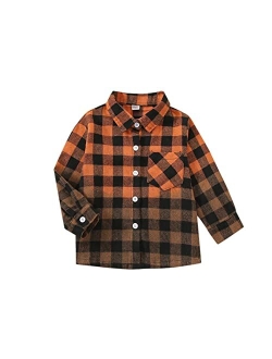 Amiblvowa Toddler Flannel Shirt Jacket Plaid Long Sleeve Lapel Button Down Shacket Little Kids Boys Girls Shirts Coats Fall Tops