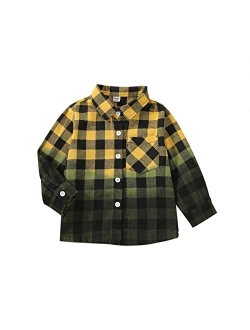 Amiblvowa Toddler Flannel Shirt Jacket Plaid Long Sleeve Lapel Button Down Shacket Little Kids Boys Girls Shirts Coats Fall Tops