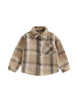 Amiblvowa Toddler Flannel Shirt Jacket Plaid Long Sleeve Lapel Button Down Shacket Little Kids Boys Girls Shirts Coats Fall Tops