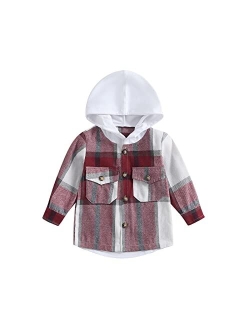 Amiblvowa Toddler Flannel Shirt Jacket Plaid Long Sleeve Lapel Button Down Shacket Little Kids Boys Girls Shirts Coats Fall Tops