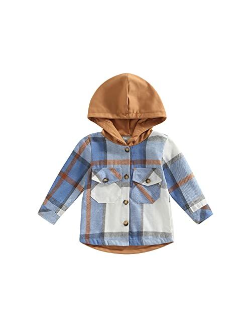 Amiblvowa Toddler Flannel Shirt Jacket Plaid Long Sleeve Lapel Button Down Shacket Little Kids Boys Girls Shirts Coats Fall Tops