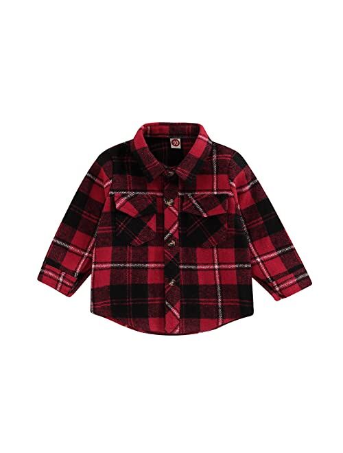 Amiblvowa Toddler Flannel Shirt Jacket Plaid Long Sleeve Lapel Button Down Shacket Little Kids Boys Girls Shirts Coats Fall Tops