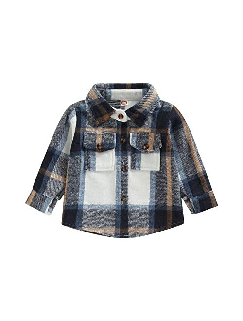 Amiblvowa Toddler Flannel Shirt Jacket Plaid Long Sleeve Lapel Button Down Shacket Little Kids Boys Girls Shirts Coats Fall Tops