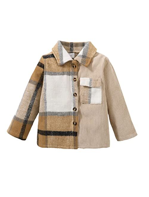 Amiblvowa Toddler Flannel Shirt Jacket Plaid Long Sleeve Lapel Button Down Shacket Little Kids Boys Girls Shirts Coats Fall Tops