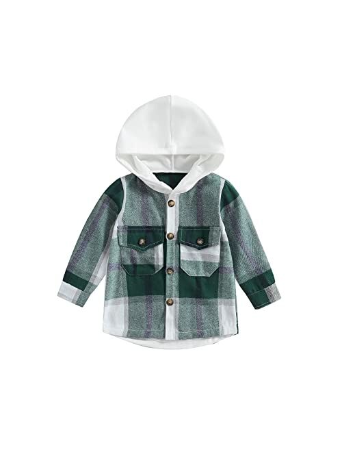 Amiblvowa Toddler Flannel Shirt Jacket Plaid Long Sleeve Lapel Button Down Shacket Little Kids Boys Girls Shirts Coats Fall Tops