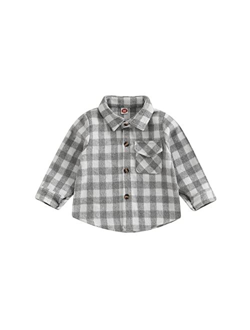 Amiblvowa Toddler Flannel Shirt Jacket Plaid Long Sleeve Lapel Button Down Shacket Little Kids Boys Girls Shirts Coats Fall Tops