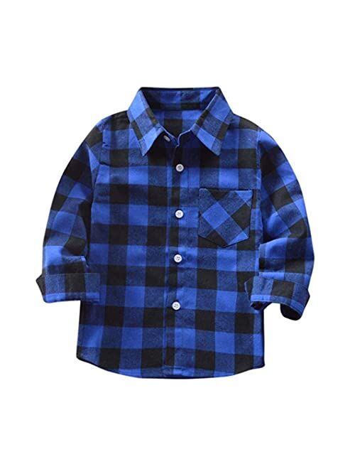 Cm C&M Wodro Kids Little Boys Girls Baby Long Sleeve Button Down Red Plaid Flannel Shirt Plaid Girl Boy 1T-6T