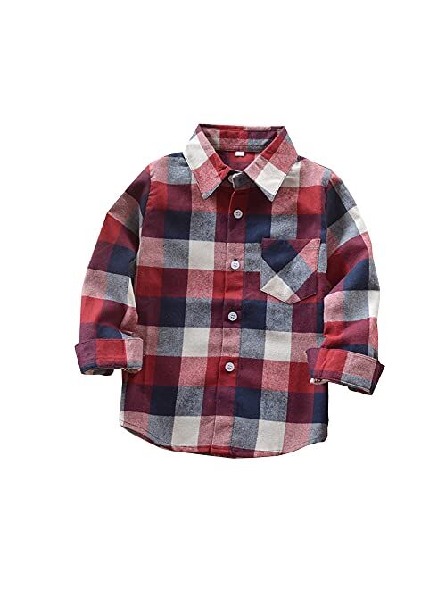 Cm C&M Wodro Kids Little Boys Girls Baby Long Sleeve Button Down Red Plaid Flannel Shirt Plaid Girl Boy 1T-6T